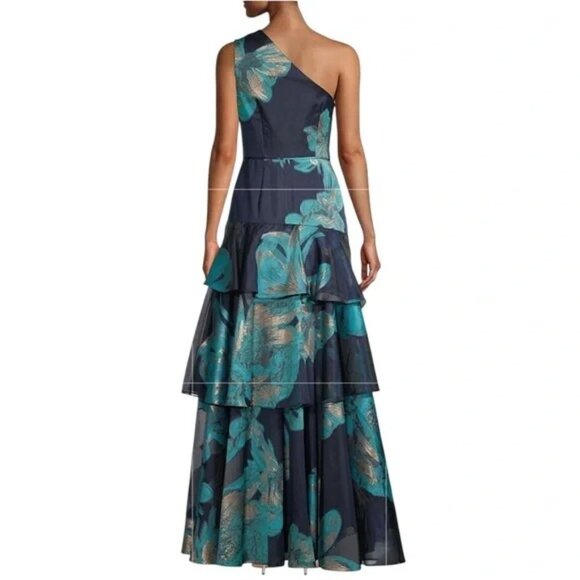 NWT Aidan Mattox One Shoulder Tiered Ruffle Abstract Floral Print Dress size 10 - Picture 5 of 6